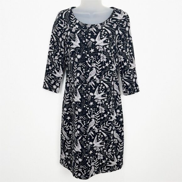 Boden Dress Womens 4 Gray Bird Novelty‎ Print Teacher Artsy Boho Cotton Casual - Picture 1 of 12